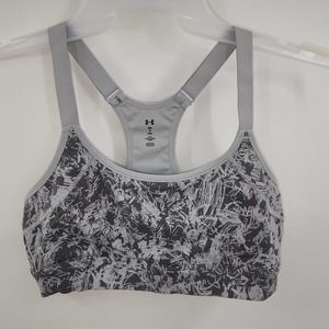 Under Armour Athletic Sports Bra Razorback Adjustable Straps Gray and White